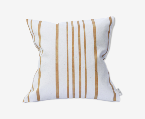 Coussin décoratif 40x40 toile jaune rayé