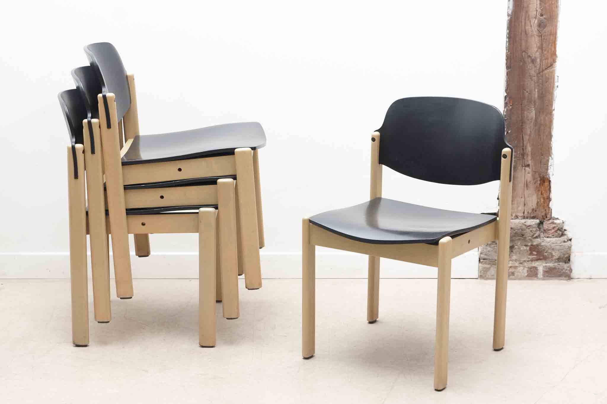 Curved wooden chair from the 1970s, Germany, black and beech.