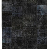 Handmade turkish overdyed 168 cm x 241 cm black patchwork carpet