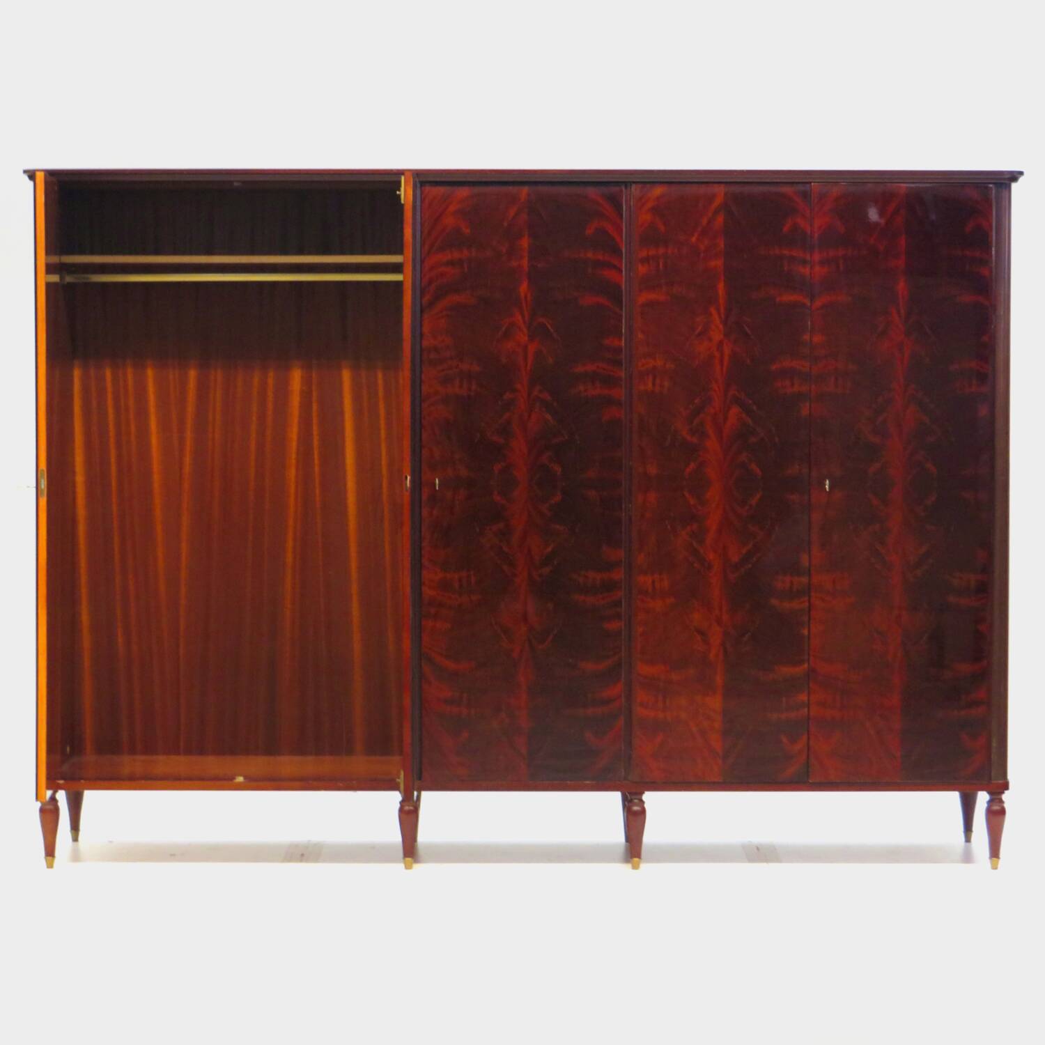 Grande armoire vintage Art Déco à 5 portes en acajou flammé, années 1920