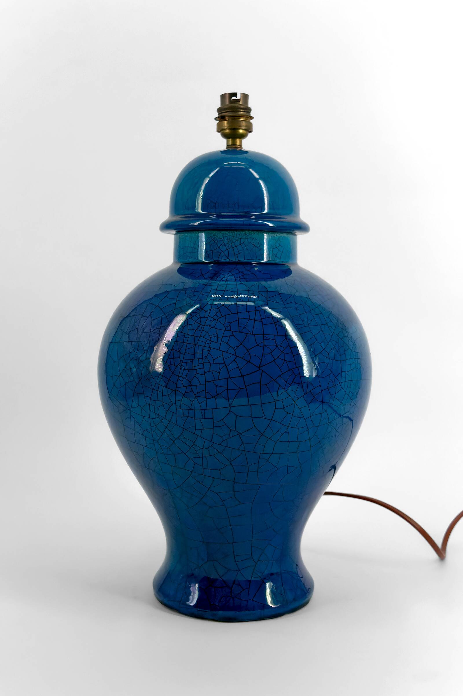 French Blue Crackle Glazed Ceramic Lamp, Circa 1950