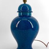 French Blue Crackle Glazed Ceramic Lamp, Circa 1950