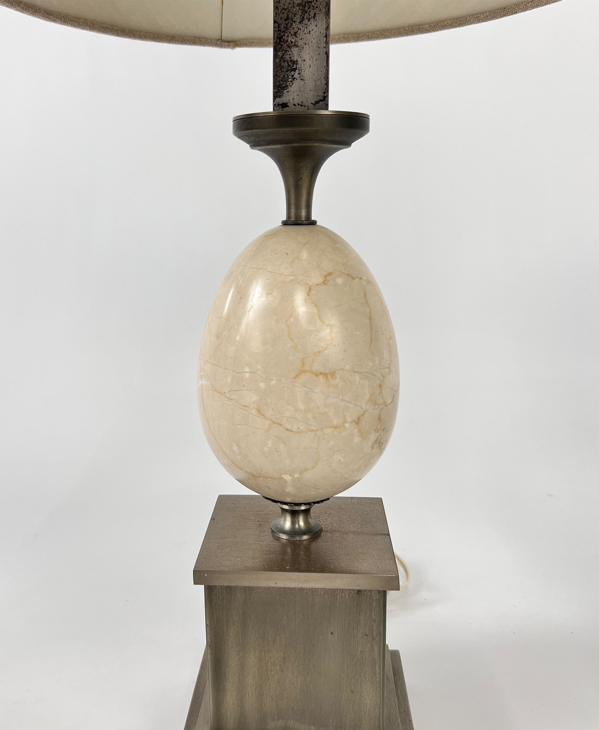 Set of 2 french marble and steel lamps 1970s