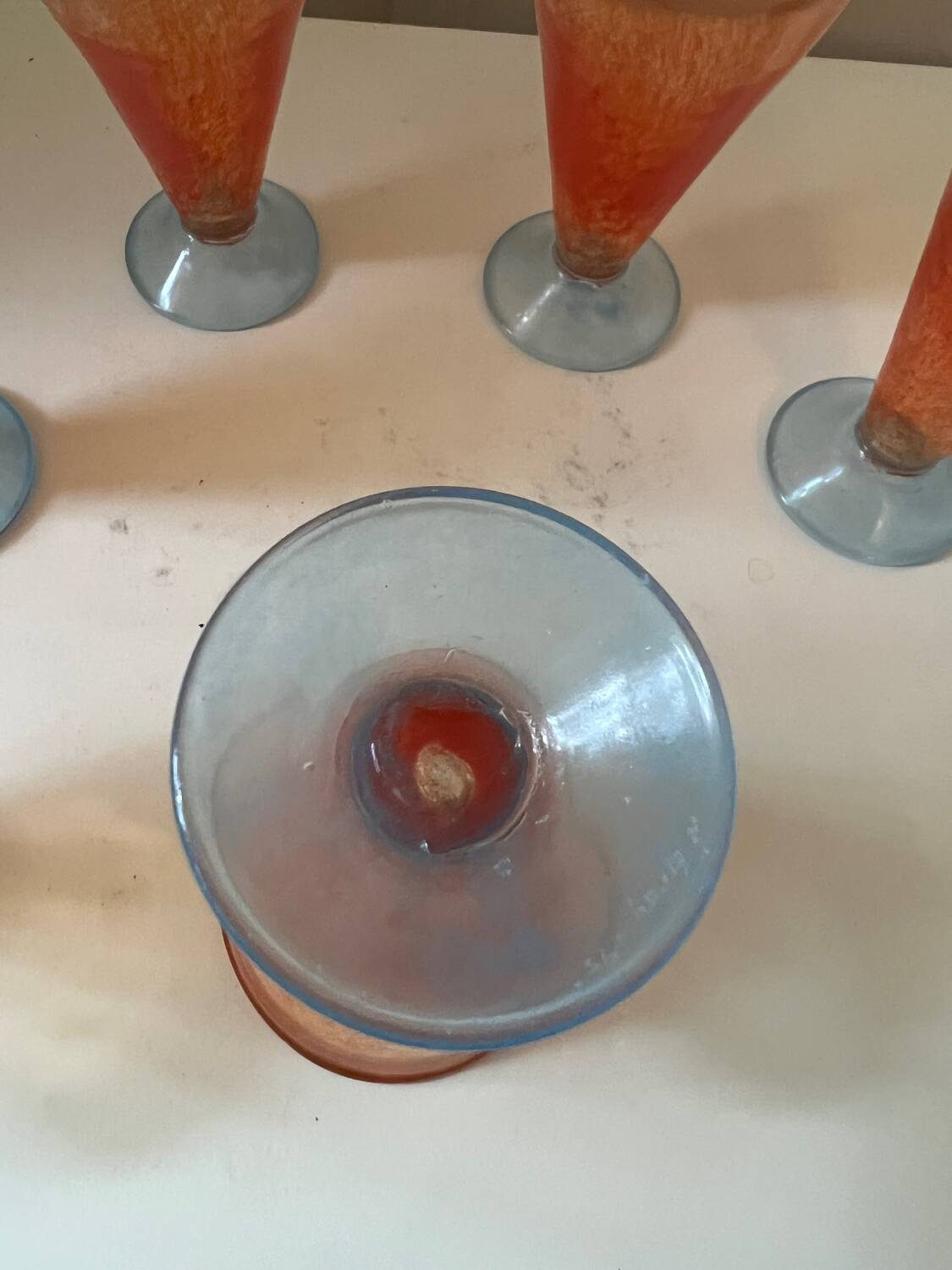 Set of 6 orange and blue vintage design stemmed glasses from the 1990s by A.GRAY.