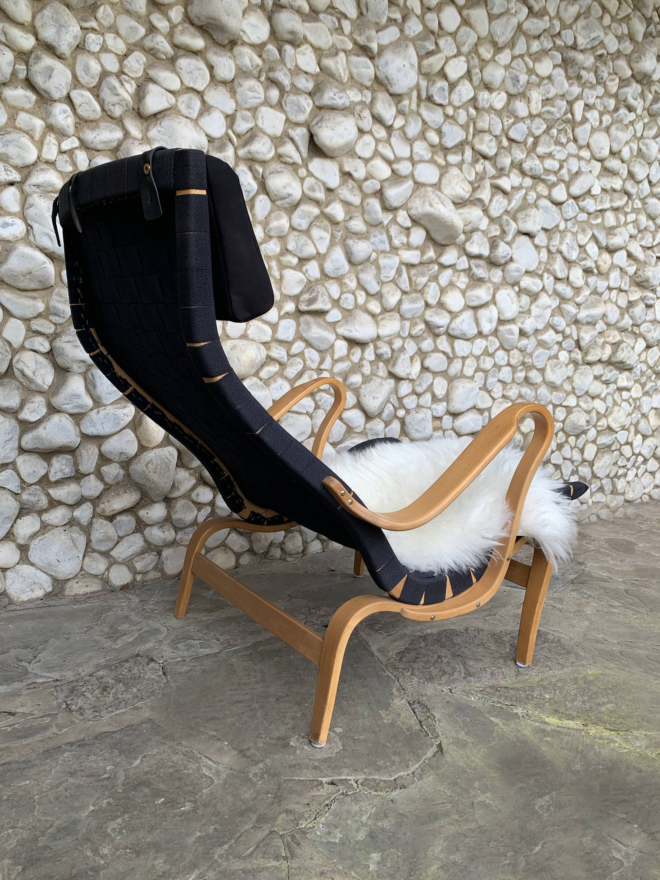 Pernilla armchair in black canvas by Bruno Mathsson, Dux, Sweden 1970