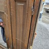 19th-century solid oak entrance door with three openings, including frame.