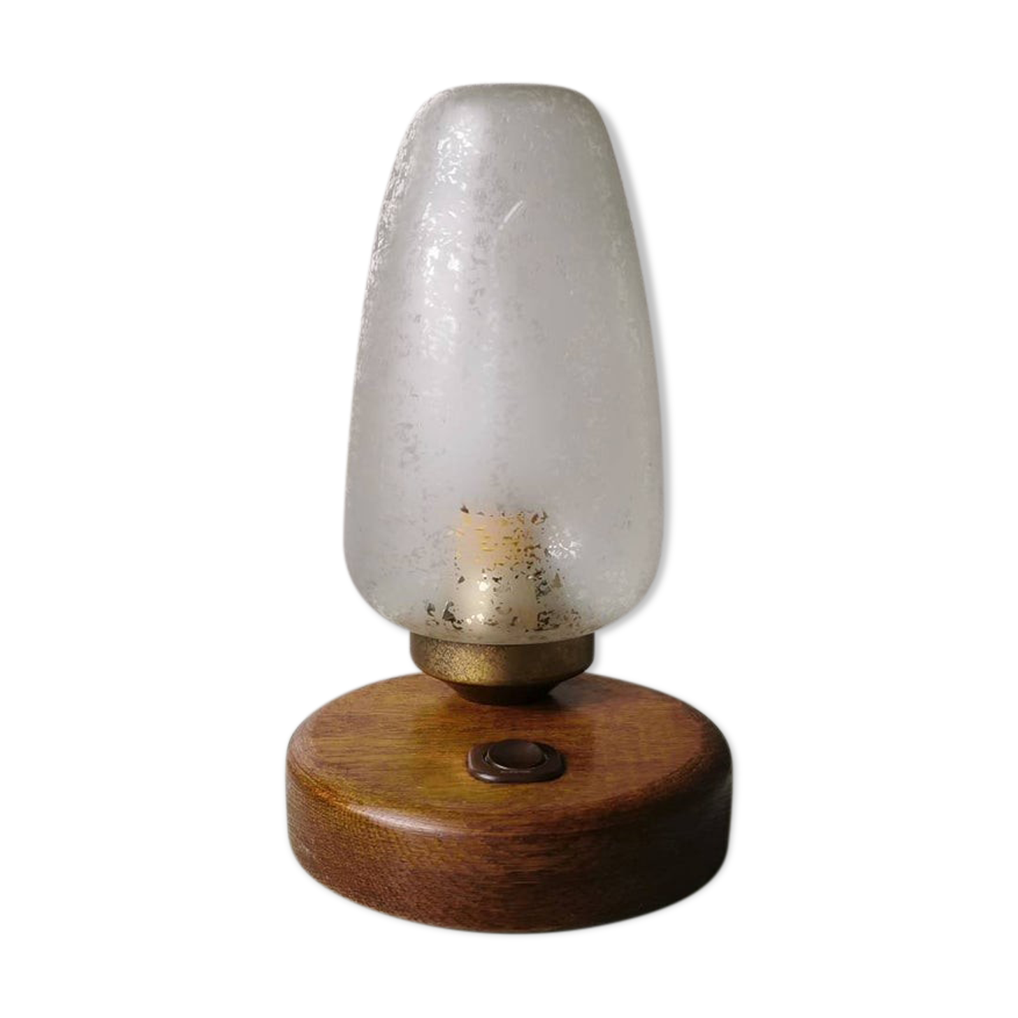 Wooden table lamp with 80s glass cap