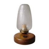 Lampe de table en bois avec capuchon en verre années 80
