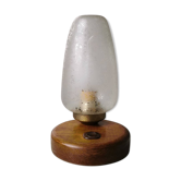 Wooden table lamp with 80s glass cap