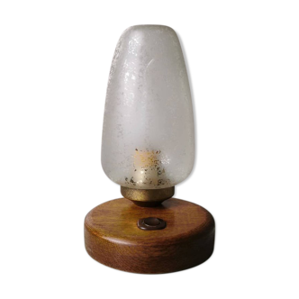 Lampe de table en bois avec capuchon en verre années 80
