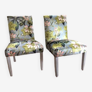 Pair of low armchair chairs floral print decor bo art design