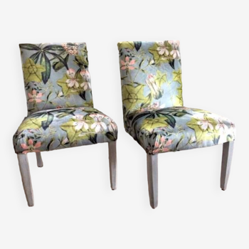 Paire de chaises fauteuils bas décor imprimé floral bo art design