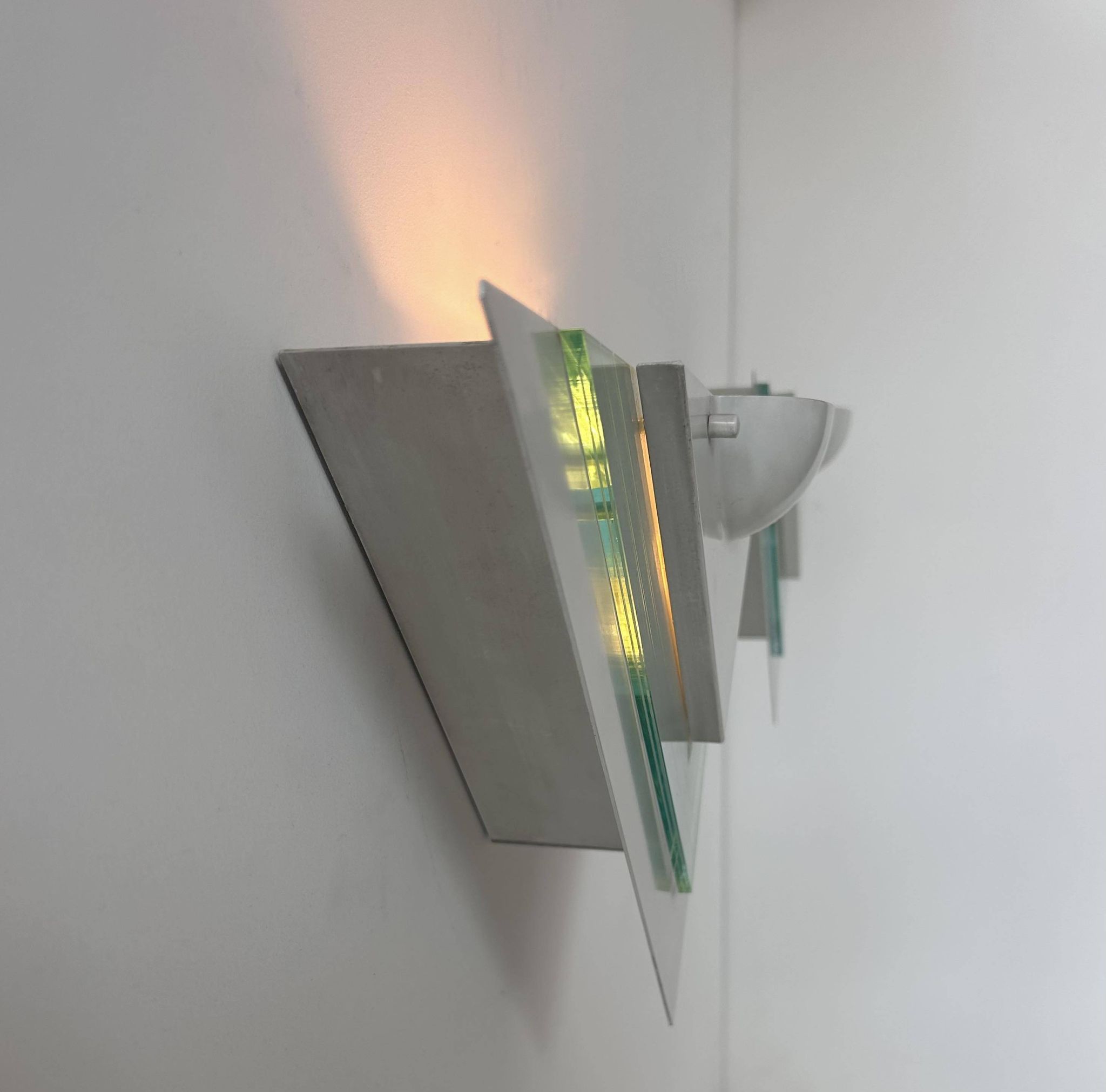 Pair of vintage wall lights, white lacquered metal and glass, Germany 1970s