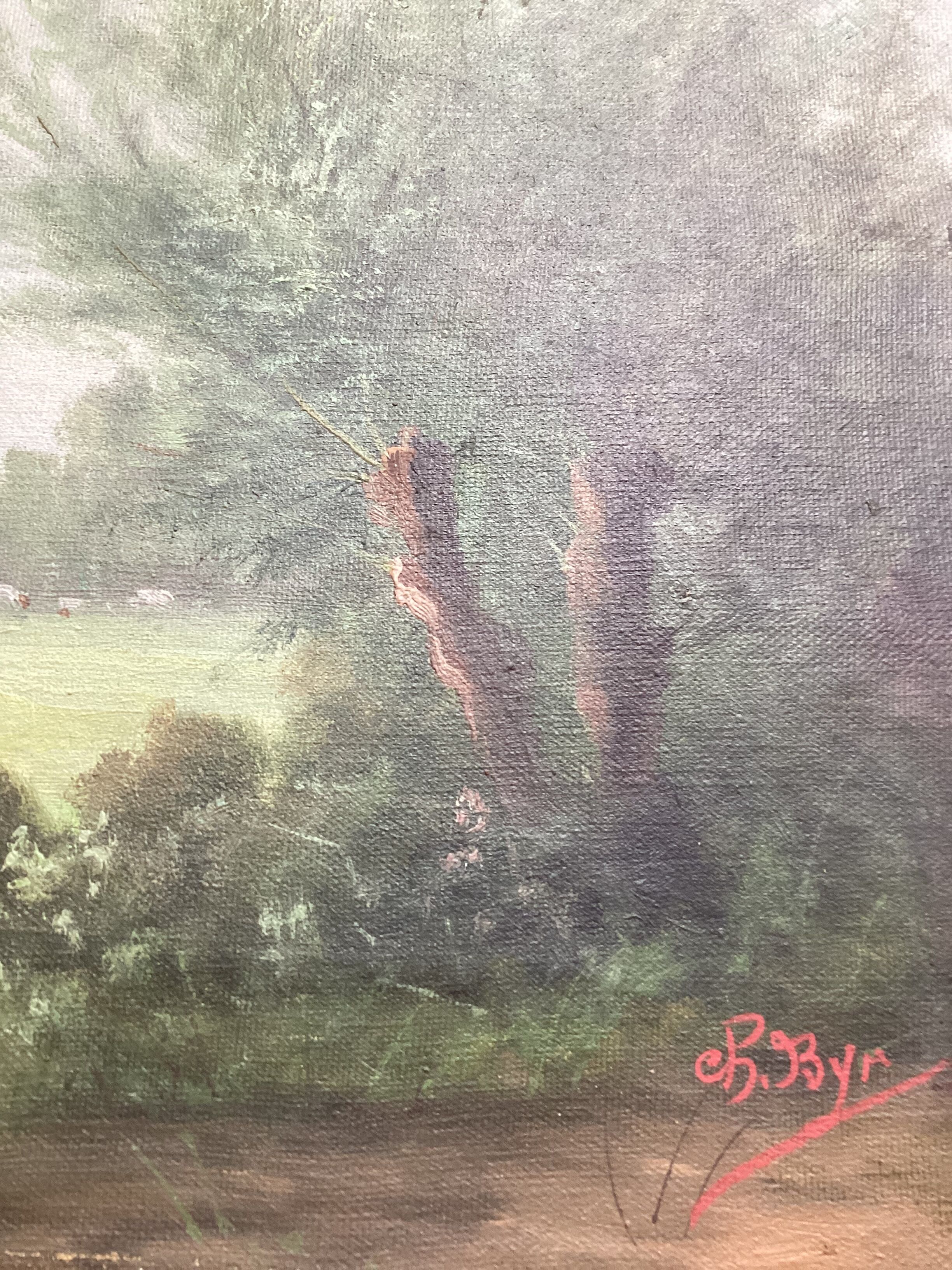 Old painting signed HST landscape dimension: height -33cm- width -41cm-