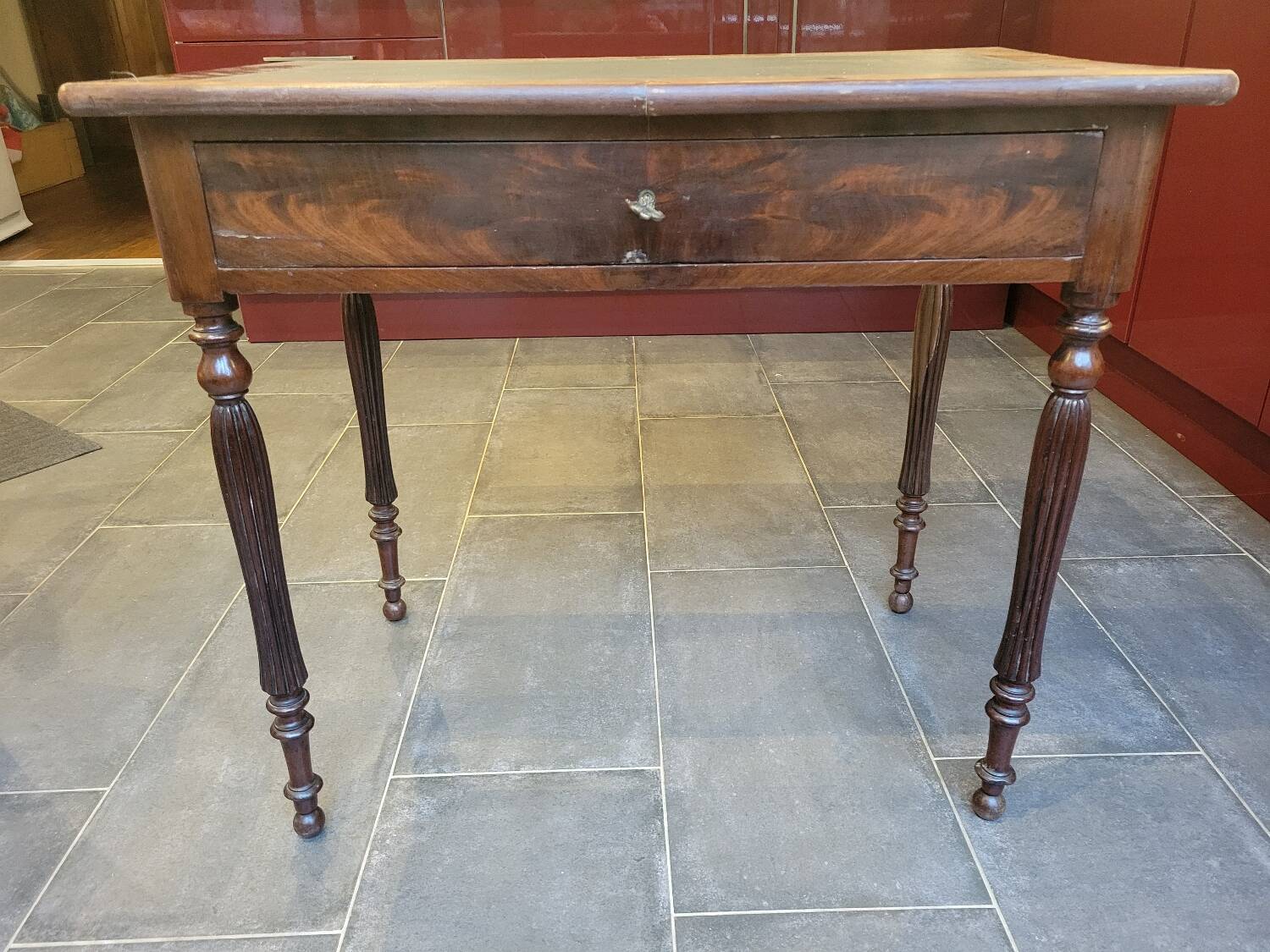 Side table with drawer and leather top