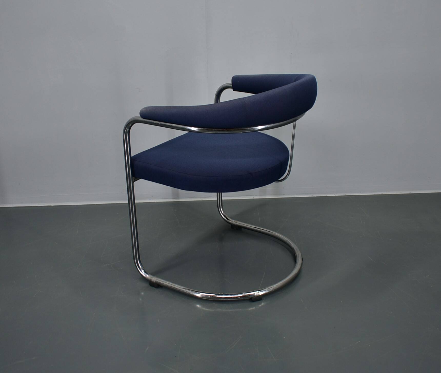 Anton Lorenz for Thonet "Ss33" chrome Armchair in blue fabric , 1970s