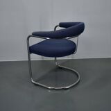 Anton Lorenz for Thonet "Ss33" chrome Armchair in blue fabric , 1970s