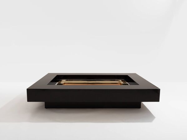 Table basse laquée laiton chrome Alain Delon pour Maison Jansen 1972