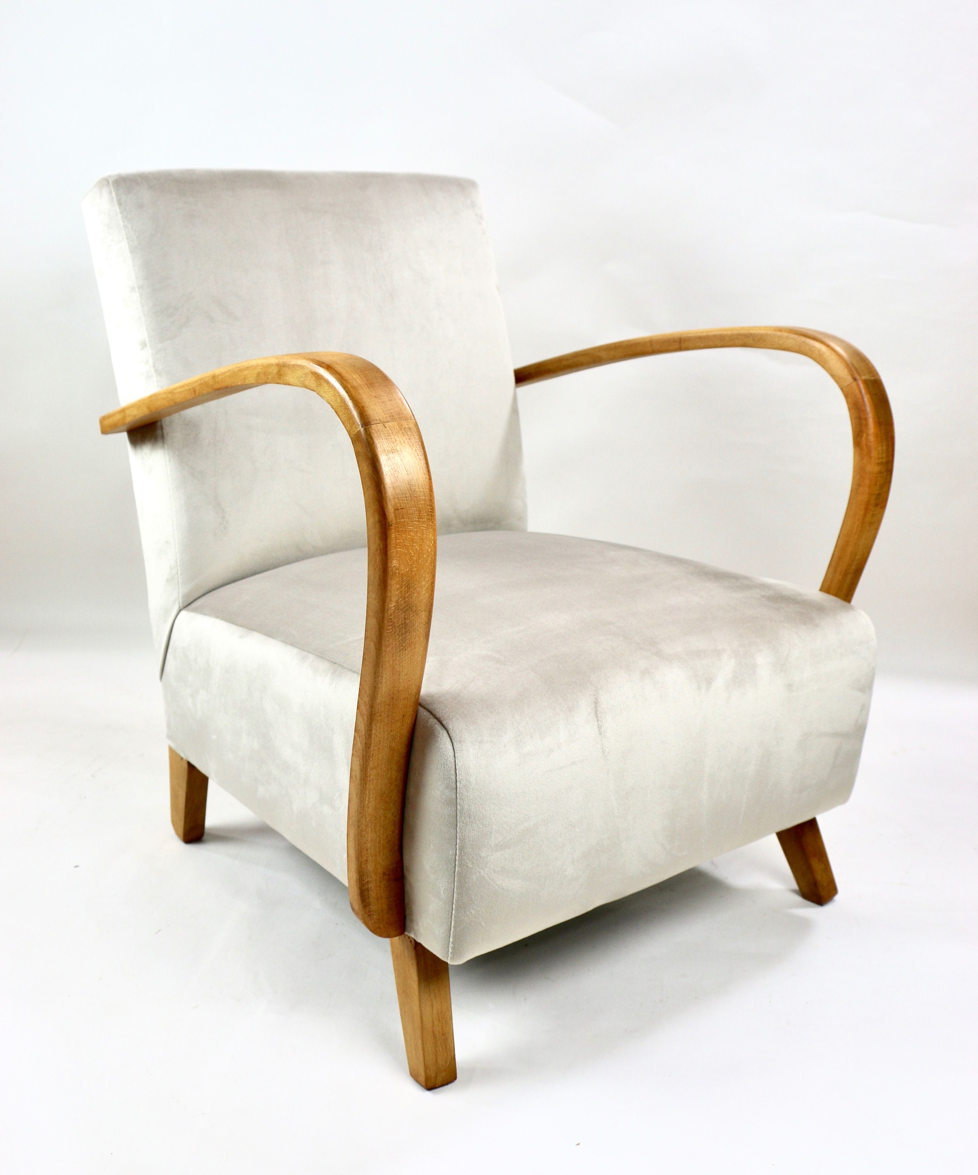 Fauteuil en velours beige allemand Art Déco, années 1960