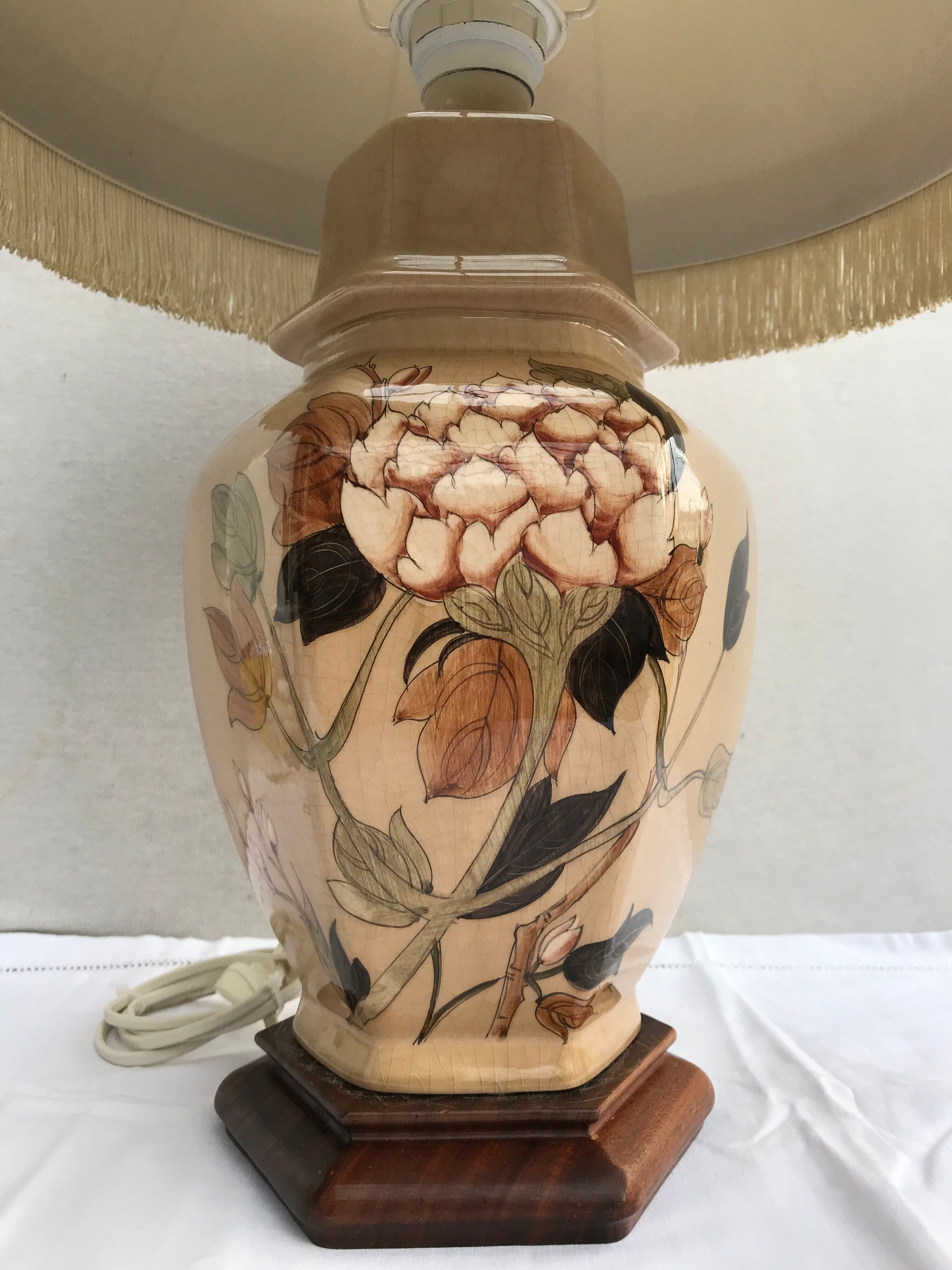 Former ceramic potiche lamp base wood - abat-day vintage beige fabric