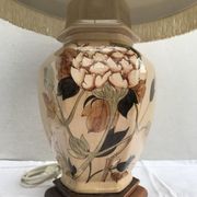 Former ceramic potiche lamp base wood - abat-day vintage beige fabric