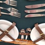 Picnic basket with white porcelain crockery