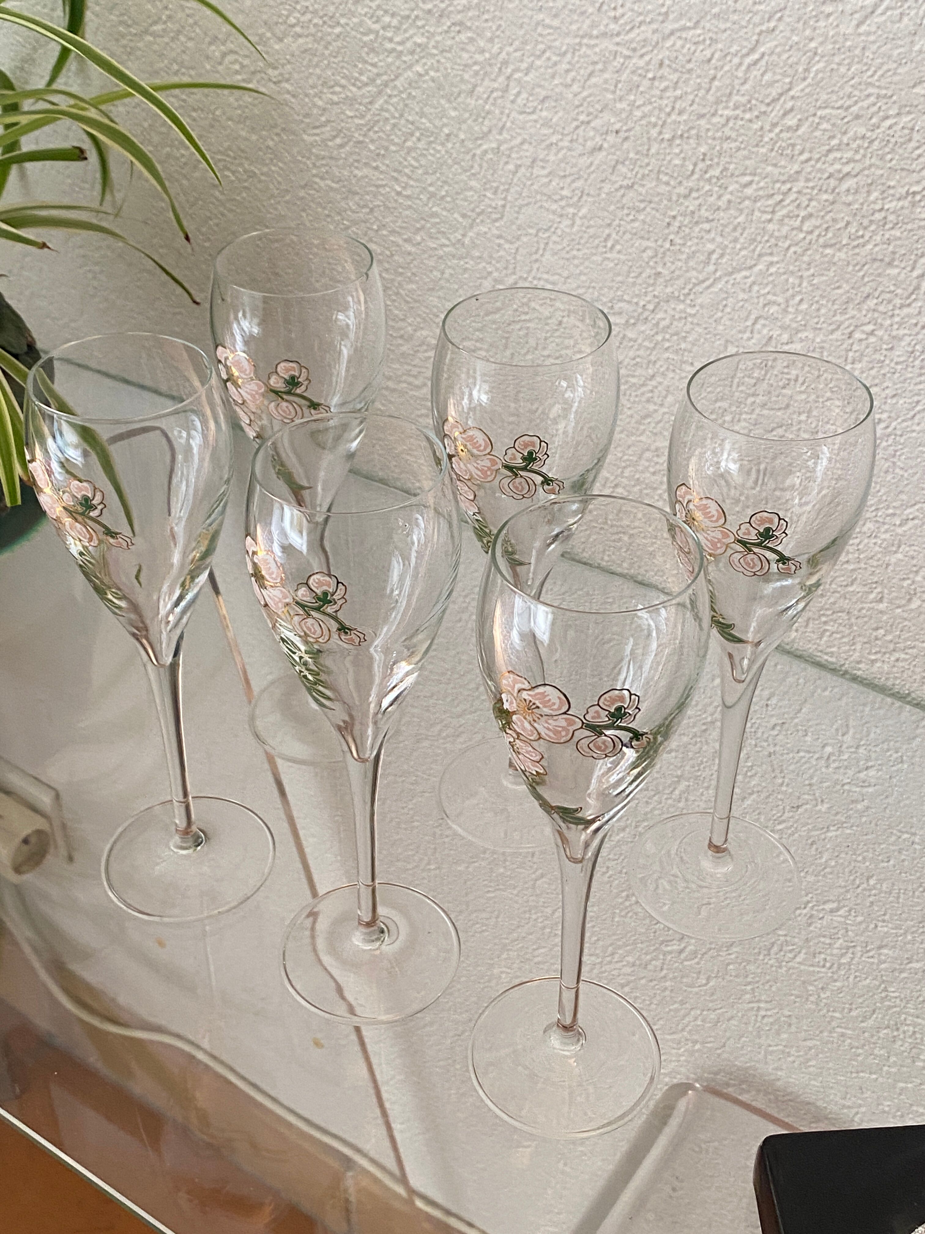 Six champagne flutes, Perrier-Jouët, Belle Epoque, E.Gallé