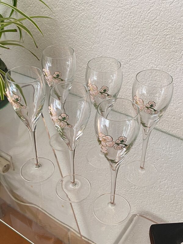 Six flûtes à champagne, Perrier-Jouët, Belle Epoque, E.Gallé