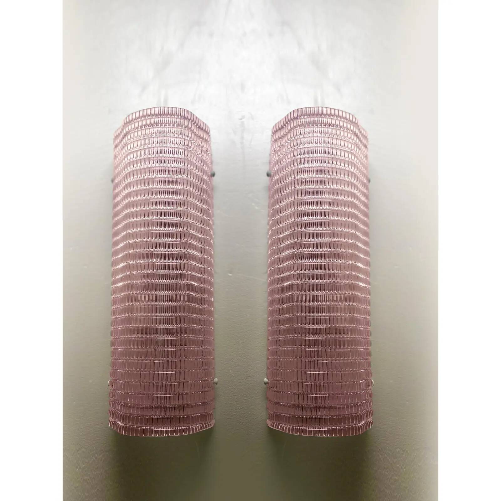 Set of Two Diamanted Pink Rectangular Murano Glass Wall Sconce