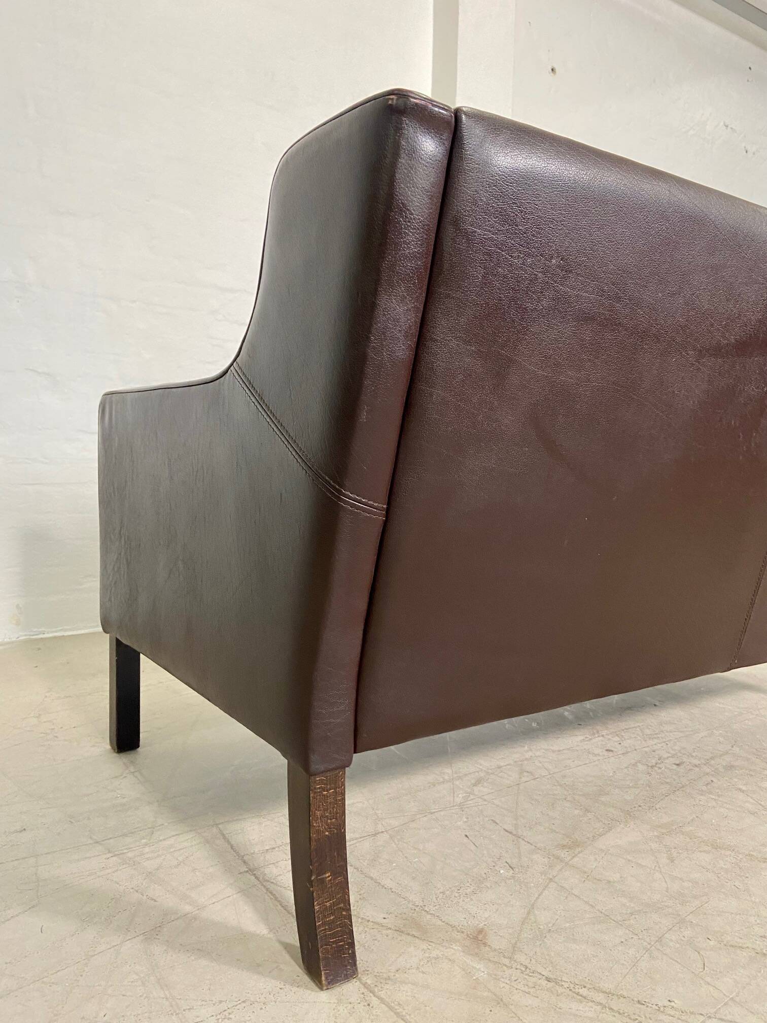 Vintage danish mid century dark cognac leather 2 seater stouby sofa