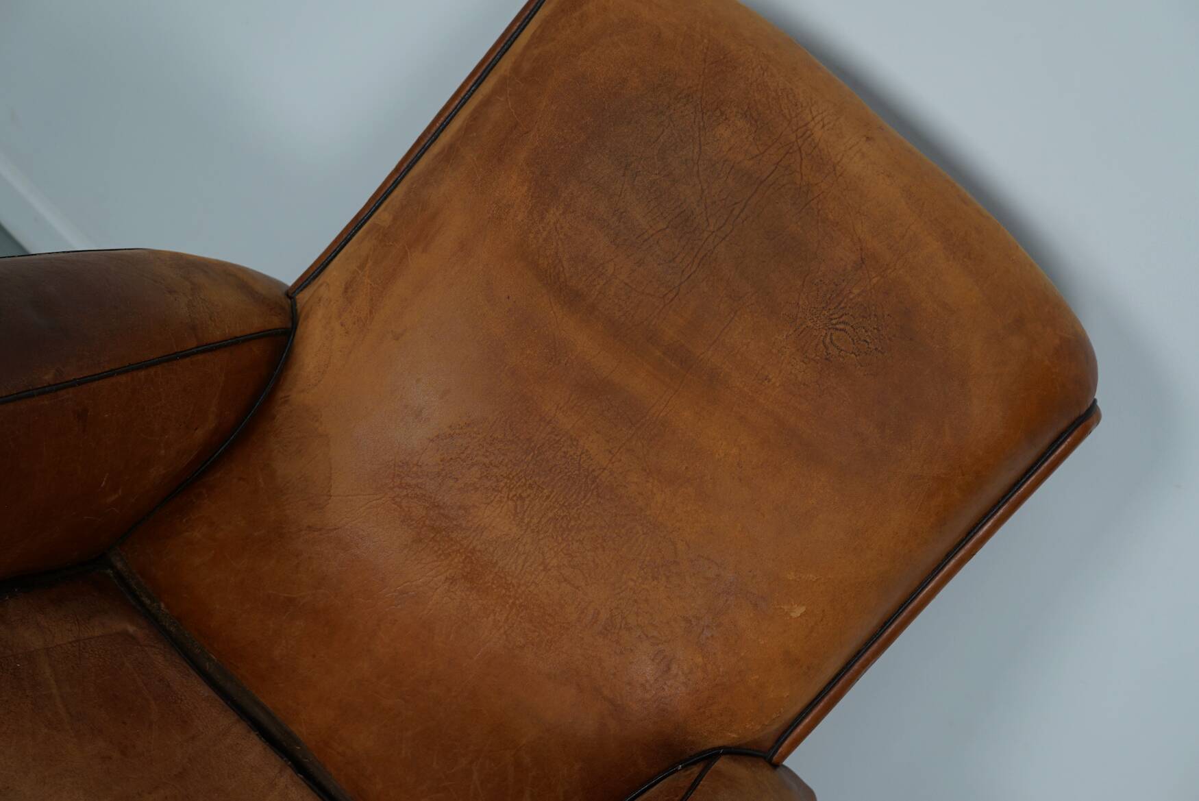 Vintage French Cognac-Colored Leather Club Chair, 1950s