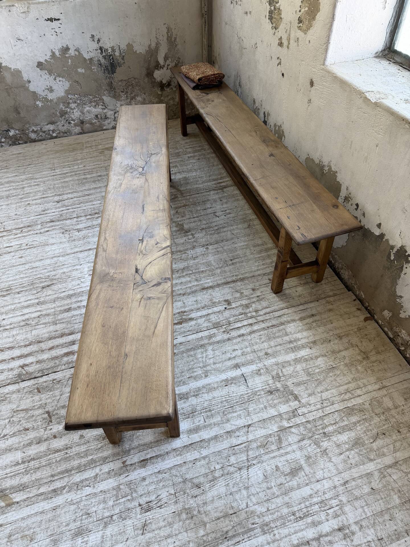 Set of two rustic oak farm benches 2m