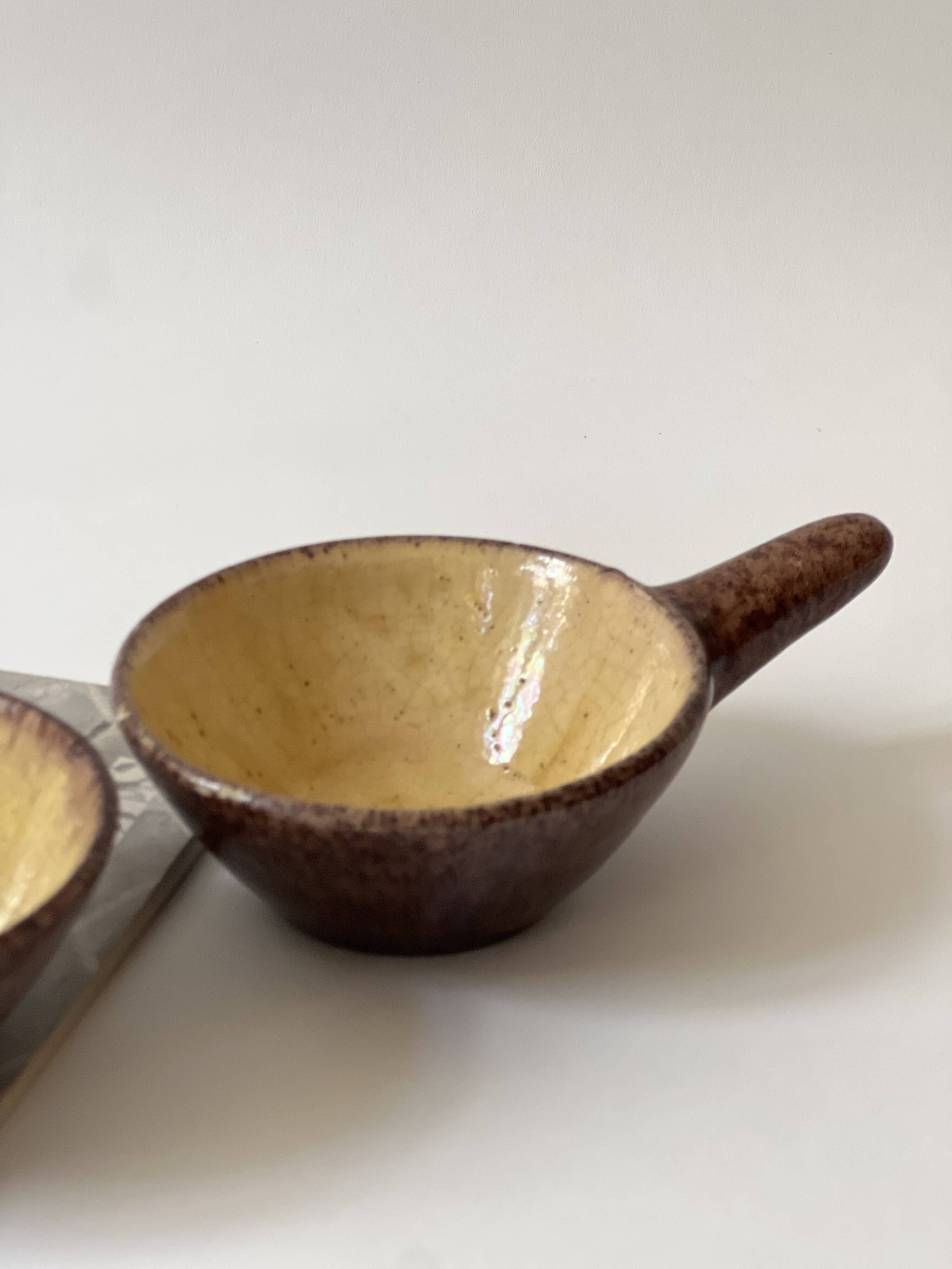 Set of ceres glazed ceramic ramekins, stoneware, france, 1960