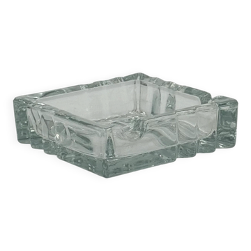 Vintage square glass ashtray with scalloped edge.