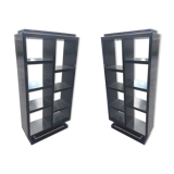 Pair of black lacquered bookcases