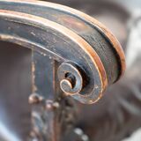 19th century beechwood, metal, and leather throne