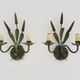 Pair of vintage metal wall sconces in the shape of wheat ears.