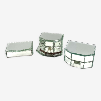 Mid-century Set of 3 mirrored Jewelry Boxes, France 1940s