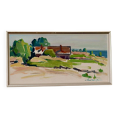 Oil painting on Swedish panel from the mid-century "House by the Sea in Öland" by Åke Adolfsson