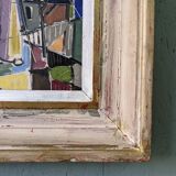 1951 Mid-Century Modern "Figures in Colour" Vintage Geometric Abstract Figurative Oil Painting, Fram