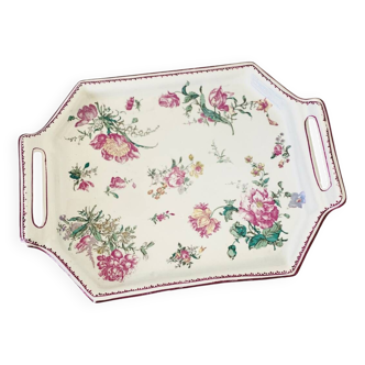 Octagonal flat serving tray in fine earthenware from GIEN, old late 19th