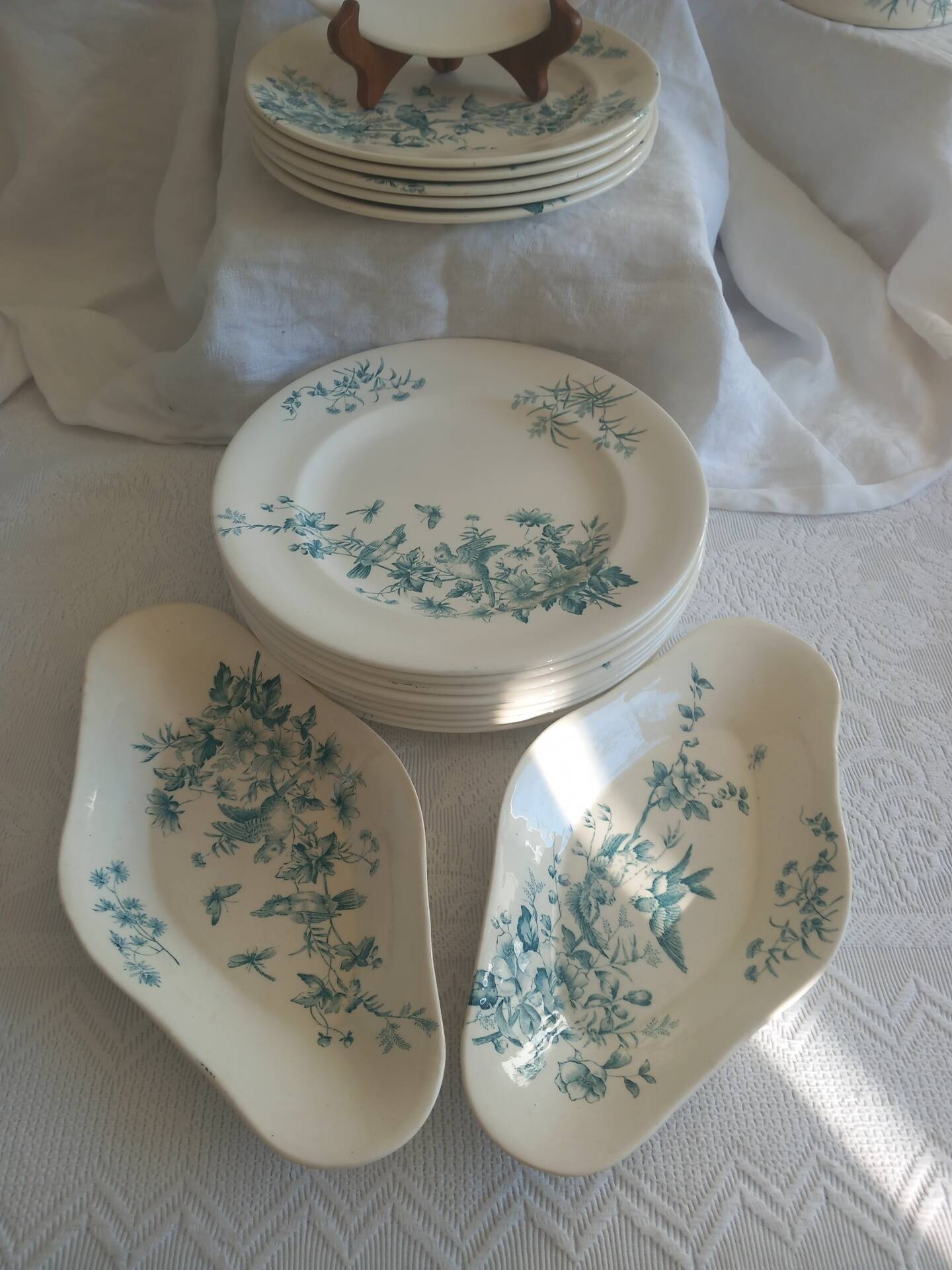 Antique 19th Century French Longwy Mignon Ironstone Dinner Service – Blue Green