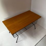Vintage coffee table wood metal brass 1950s