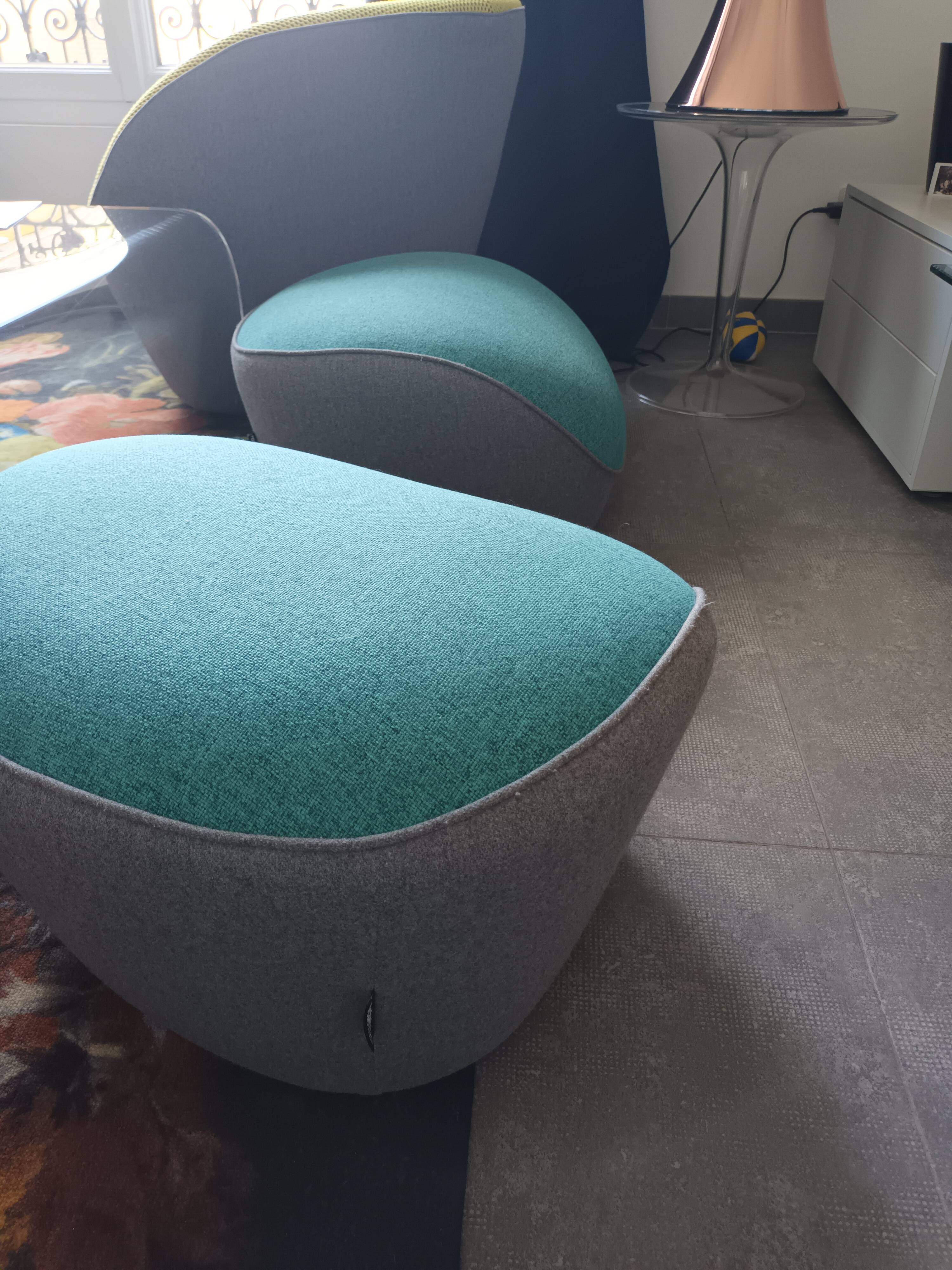 Set of 2 sofas and 2 poufs by Roche Bobois.