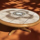Mid Century Round Coffee Table Danish Modern  Teak & Tile-top Inset Mk Sofa
