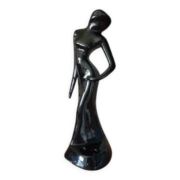 Art Deco statuette of a woman – Elegant dancer – Black earthenware – 1950s