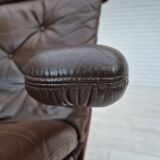 1970s, Scandinavian armchair, original condition, furniture leather, bent wood, canvas.