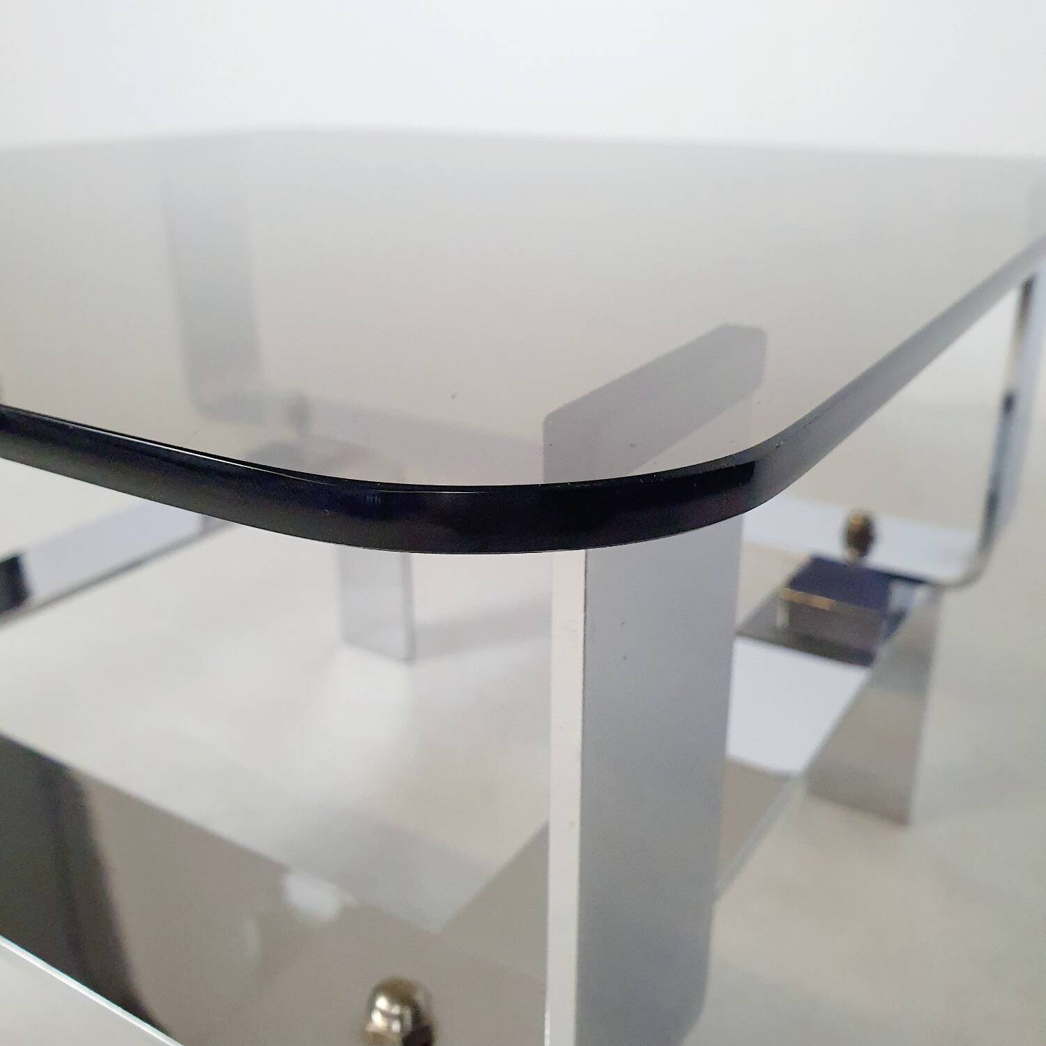 Chrome metal and smoked glass coffee table 70