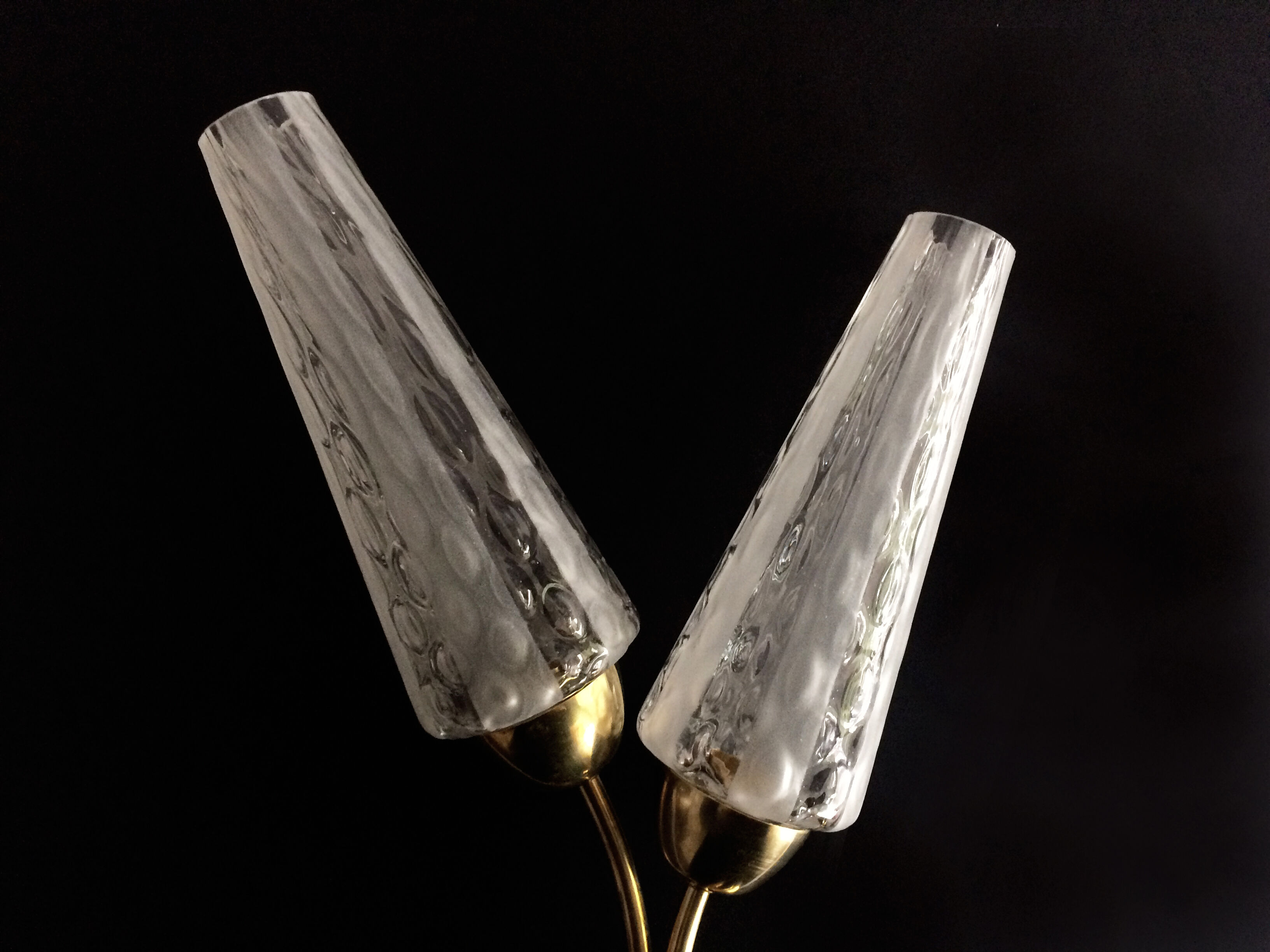 Pair of brass wall light double lights glass tubes. Year 50 60