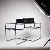 Pair of Matteo Grassi MG5 chairs in black leather and chrome